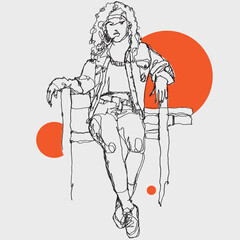 Fototapeta na wymiar Vector free hand drawing illustration of a woman sitting on a bench