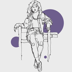 Fototapeta na wymiar Vector free hand drawing illustration of a woman sitting on a bench