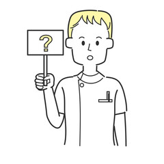 はてなの札を持っている看護師