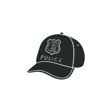 Police Hat Icon Silhouette Illustration. Policeman Vector Graphic Pictogram Symbol Clip Art. Doodle Sketch Black Sign.