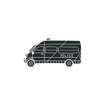 Police Van Icon Silhouette Illustration. Transport Vector Graphic Pictogram Symbol Clip Art. Doodle Sketch Black Sign.