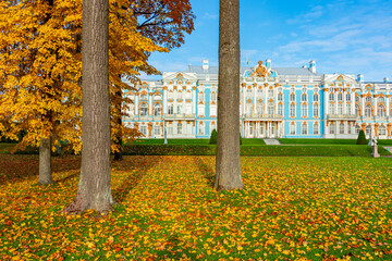 Catherine palace and park in autumn foliage, Tsarskoe Selo (Pushkin), Saint Petersburg, Russia