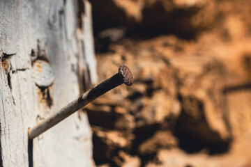 an old rusty nail close up