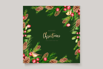 WATERCOLOR background FLORAL Christmas card 