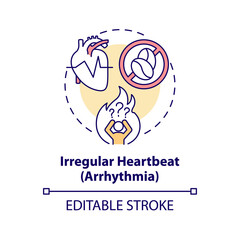 Irregular heartbeat concept icon. Heart arrhythmia abstract idea thin line illustration. Hypertension symptom. Hypertensive crisis sign. Vector isolated outline color drawing. Editable stroke