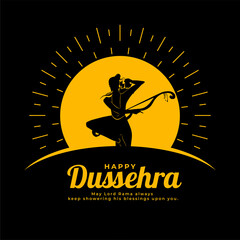 happy dussehra festival card with lord rama silhouette