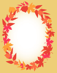 Oval frame made of autumn leaves.