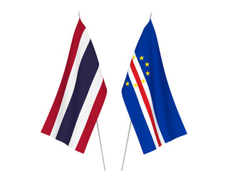 National fabric flags of Thailand and Republic of Cabo Verde isolated on white background. 3d rendering illustration.