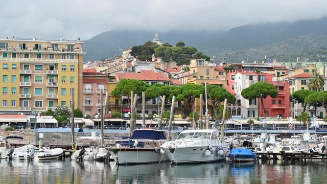Boats and yachts at the port of Sanremo city, Italy