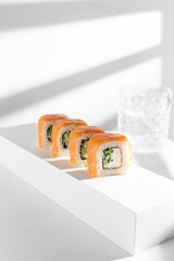 Traditional Japanese food Philadelphia sushi in minimalistic style