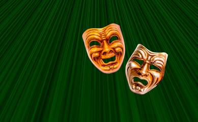Comedy and tragedy theatrical green mask - Green theater curtain