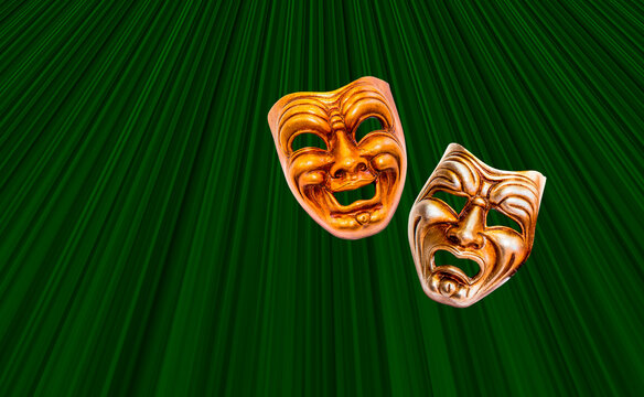 Comedy And Tragedy Theatrical Green Mask - Green Theater Curtain