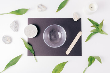 Top view of empty glass bowl for making natural homemade cosmetic mask