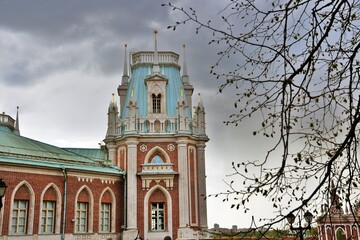 Architecture of Tsaritsyno park in Moscow. Popular landmark.