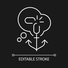 Getting rid of biases white linear icon for dark theme. Stereotype and intolerant attitude. Thin line customizable illustration. Isolated vector contour symbol for night mode. Editable stroke