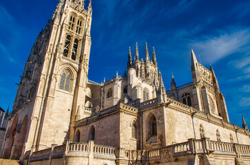 Fototapeta premium Perspectiva catedral gótica de Burgos vista desde la plaza del rey San Fernando, España