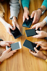 mobile phone group hand smartphone communication textin cell