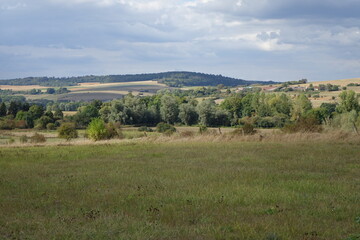 Obraz premium Typical Wallonian landscape in late summer near Torgny, Rouvroy, Wallonia, southernmost village of Belgium