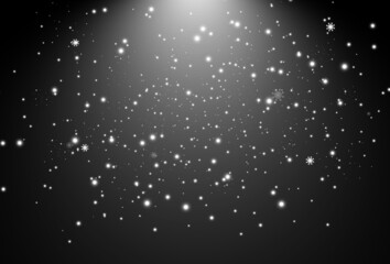 Vector illustration of flying snow on a transparent background.Natural phenomenon of snowfall or blizzard.