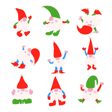 Set of little gnomes. Hand drawn funny vector illustrations on white background. Best for greeting card, t shirt, print, stickers, posters design.  