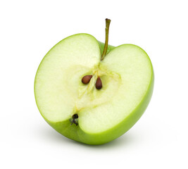 half apple fruit isolated on white background, fresh green apple fruit, clipping path, full depth of field.