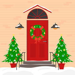 Christmas door of the house.
