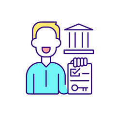 Agent offering list of services RGB color icon. Real estate coverage. Property sale. Banking services. Financial protection. Isolated vector illustration. Simple filled line drawing