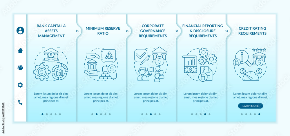 Aufkleber bank regulation terms onboarding vector template. responsive mobile website with icons. web page wal