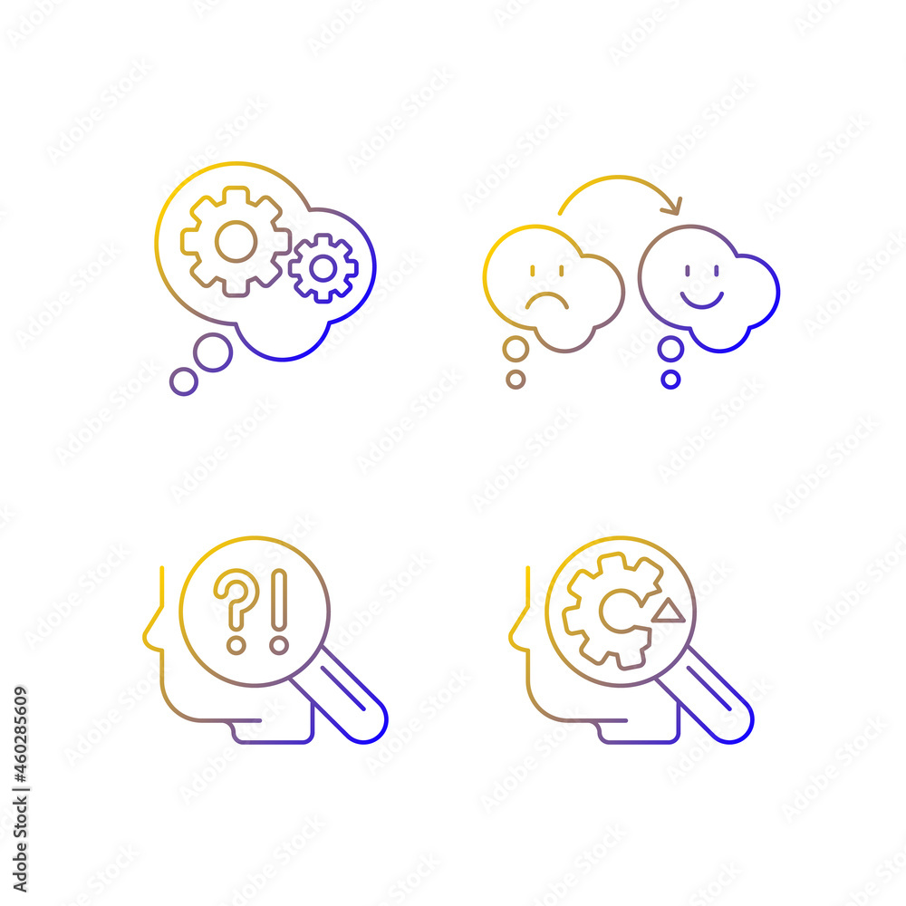 Aufkleber recognize ones weaknesses linear vector icons set. reasoning and changing opinion. self monitoring a