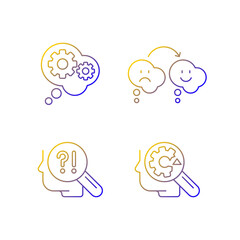 Recognize ones weaknesses linear vector icons set. Reasoning and changing opinion. Self monitoring and development. Thin line contour symbols bundle. Isolated outline illustrations collection