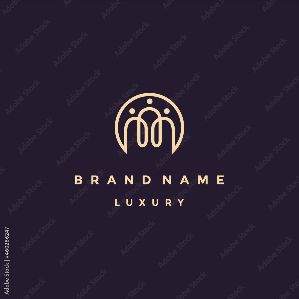 Poster luxury gold line logo design with simple and modern shape of people