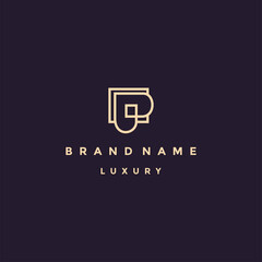 Luxury gold line logo design with simple and modern shape of LETTER P P ABSTRACT