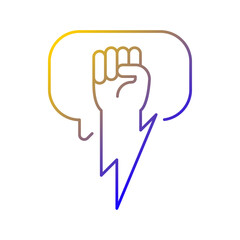 Using strong arguments gradient linear vector icon. Use solid argumentation during discussion. Accurate evidence, facts. Thin line color symbol. Modern style pictogram. Vector isolated outline drawing