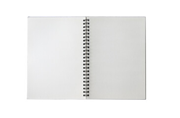 Blank open notebook isolated on white background