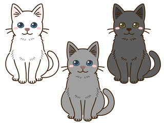 色々な毛色の猫（白黒グレー）