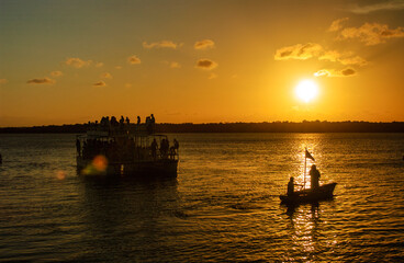 Boats at sunset at Jacare beach, Cabedelo, near Joao Pessoa, Paraiba, Brazil on April 3, 2004.