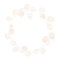Lunaria vector stock illustration. A fragile beige flower.  Boho. Dry botany. Round frame made of flowers. A gentle invitation card for a wedding. Isolated on a white background. 