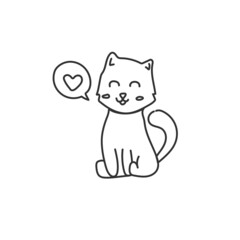 Cute Cat Sitting Illustration Outline Vector Template