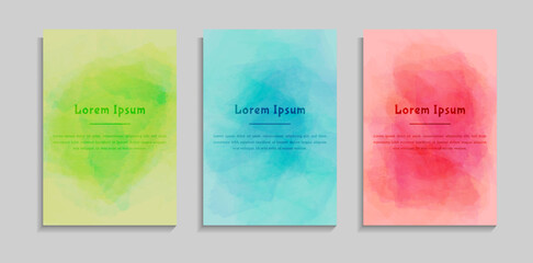 Set Of Bright Colorful Watercolor Paint Texture Cover Template