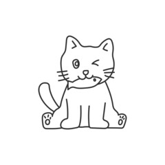 Cat Eat Fish Illustration Outline Vector Template
