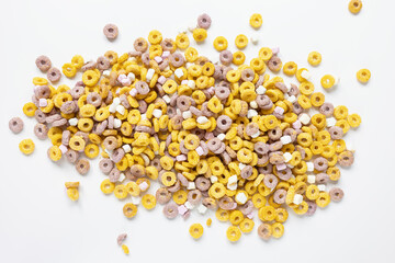 Multi colored fruit loops background. Close up