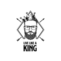 Fototapeta premium Live like a king hipster with crown Vector illustration