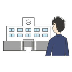 学校に登校する男子高校生
