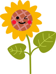 Sunflower botany vector art with cute happy face. Autumn art.