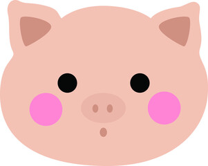 Cute pig head face pork illustration on the white isolated background.