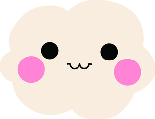 Cute cloud fall illustration with happy face on the white isolated background.