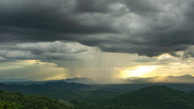 Time lapse video 4k, Nature environment Dark sky Big clouds Black moving storm clouds Thunderstorms on the horizon Time lapse Giant storms Fast moving Movie time Pang Puay Mea Moh, Lampang Thailand.