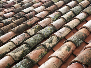View of old dirty tile roof texture