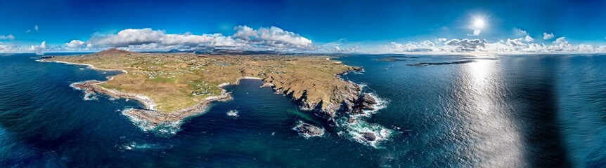 Obraz premium Aerial view of the beautiful coastline of Gweedore - County Donegal, Ireland