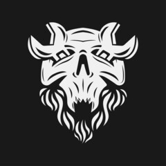 Skull with wrench on eyes Skeleton repairman Vintage logo vector illustration